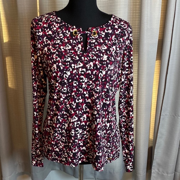 Calvin Klein Tops - Calvin Klein Women’s Top Black Red Purple White Gold Accents sz L NWT